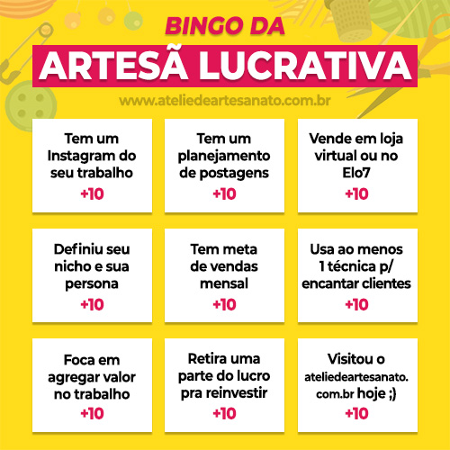 Bingo da Artesã de Sucesso - Ateliê de Artesanato - Ateliêzices - Paty Pegorin